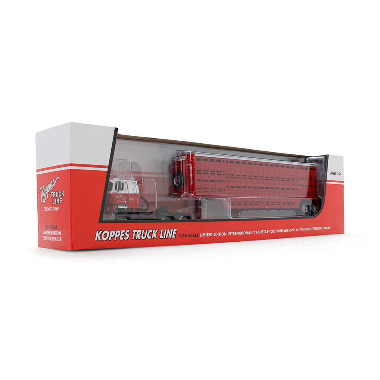 Mô hình xe DCP 1:64Koppes Truck Line International TranStar COE & 45' Wilson Vintage Livestock Trailer 69-2028