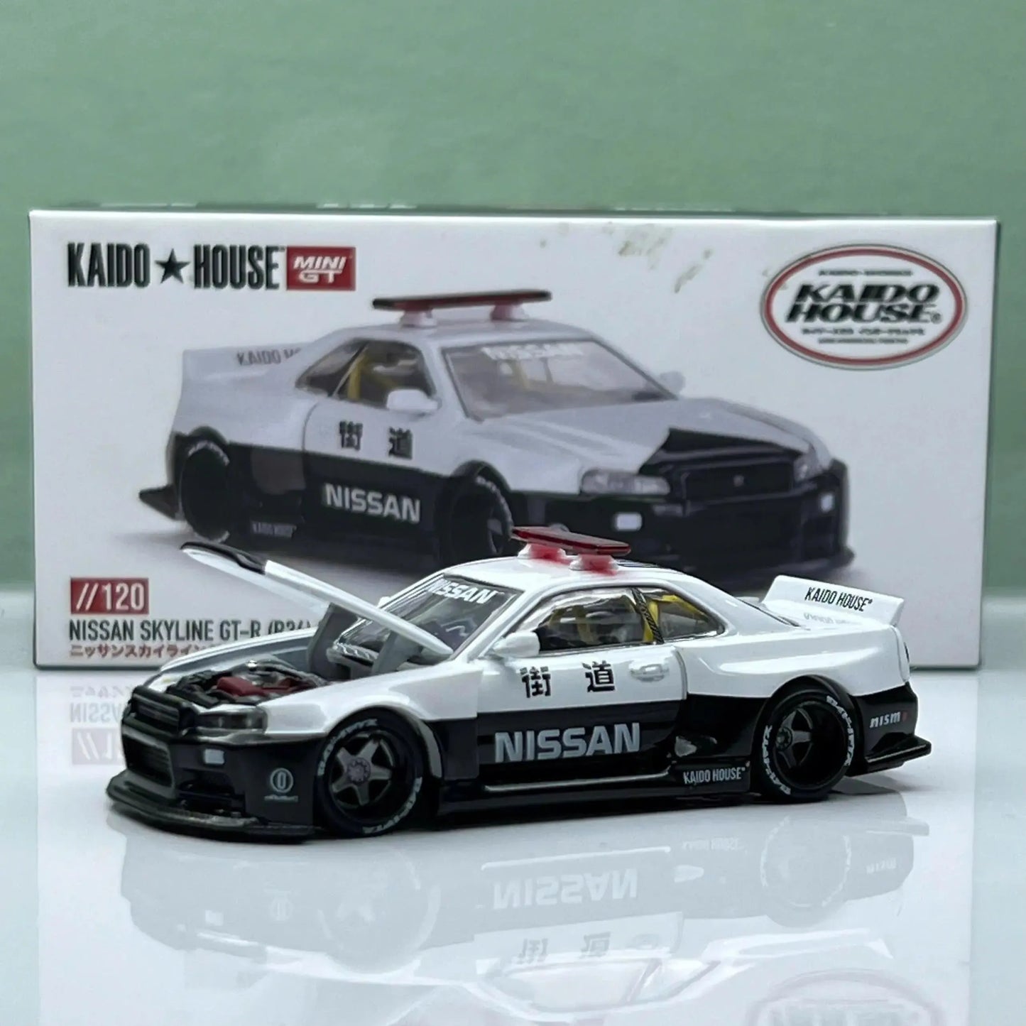 [PRE-ORDER] Mô hình xe Nissan Skyline GT-R R34 Kaido Works (V2 Aero) Police Mini-GT